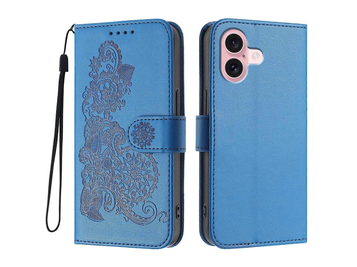Capa De Celular Com Estampa De Mandala E Flor De Couro Para Iphone 16 Com Alça