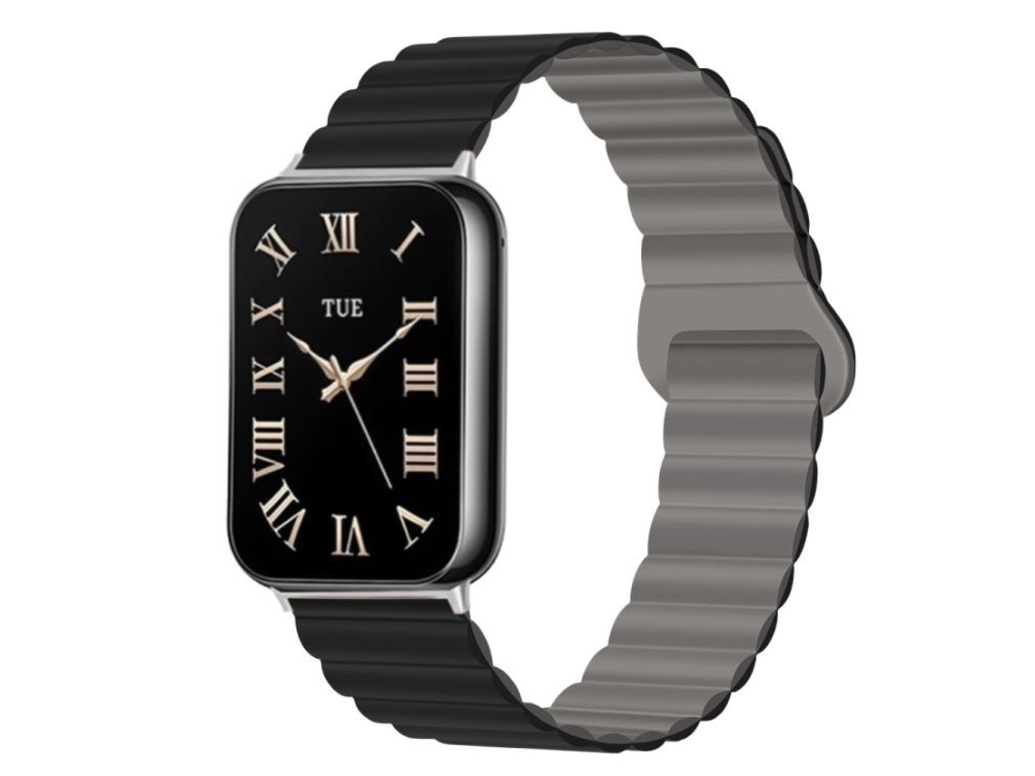 Bracelete Para Xiaomi Band 9 Pro / 8 Pro - Silicone Magnético Reversível - Fecho Duas Cores Preta + Cinza