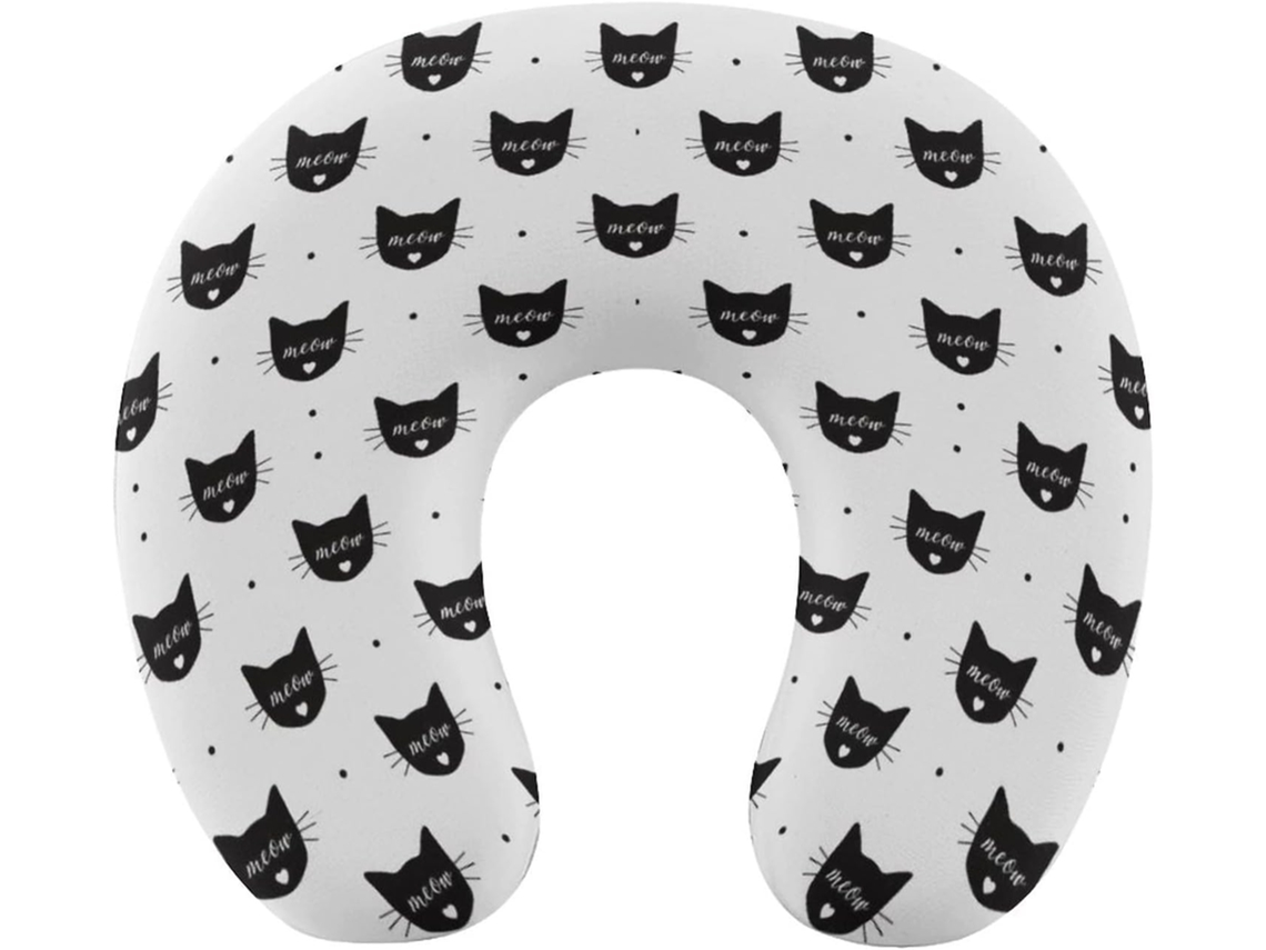 Almofada de Viag com Cabeça Gato Preto, Apoio para o Pescoço, Suporte Cervical em Espuma Viscoelástica,