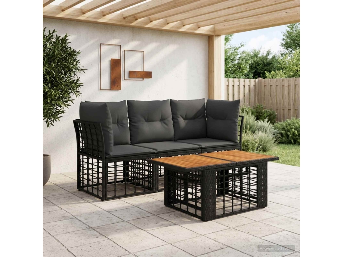 Vidaxl Conjunto De Sofá De Jardim 4 Unid. Preto E Cinza Escuro Vime Pe