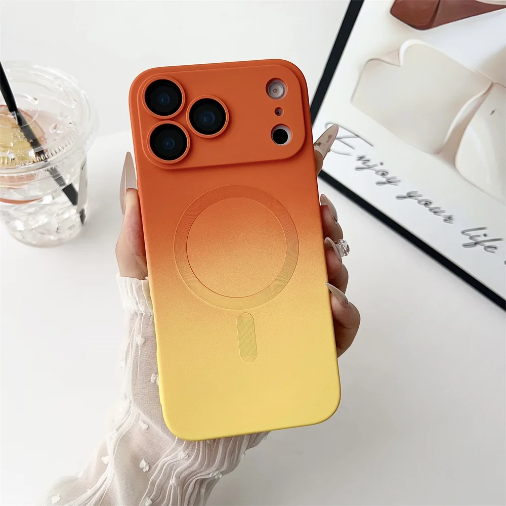 Capa Para Celular (11 Pro Max Laranja-amarelo) Com Cores Em Degradê, Compatível Com Carregamento Sem Fio, Feita De Silicone.