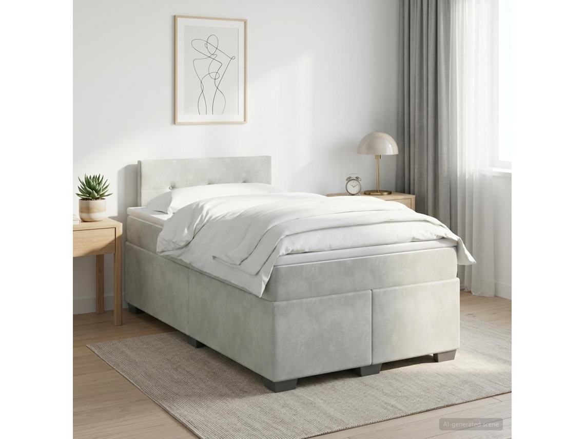 Vidaxl Cama Box Spring Com Colchão Cinzento-claro 120 X 200 Cm Veludo
