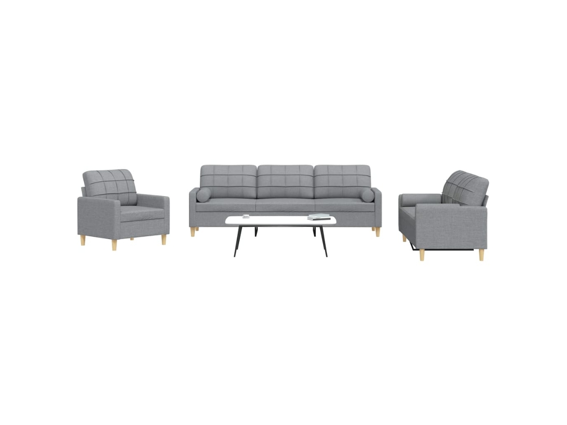 Vidaxl 3 Pcs Conjunto De Sofás Com Almofadas Tecido Cinzento-escuro