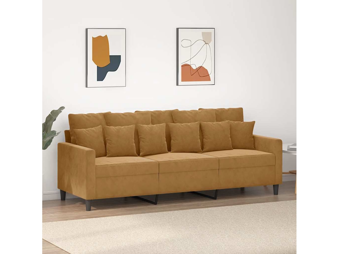 Vidaxl Sofá De 3 Lugares 180 Cm Veludo Castanho