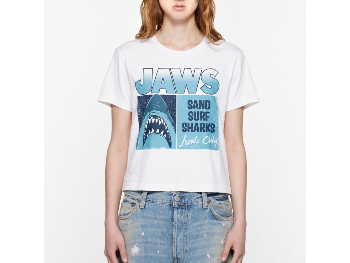 Rockinstone Jaws Movie Locals Only White Adult T-shirt Size:m