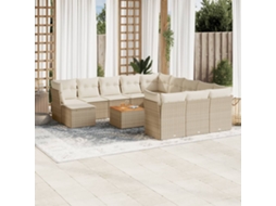 13 Pcs Conjunto De Sofás P/ Jardim Com Almofadões Vime Pe Bege Dkd Home Decor