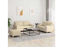 Vidaxl 3 Pcs Conjunto De Sofás Com Almofadas Tecido Cor Creme