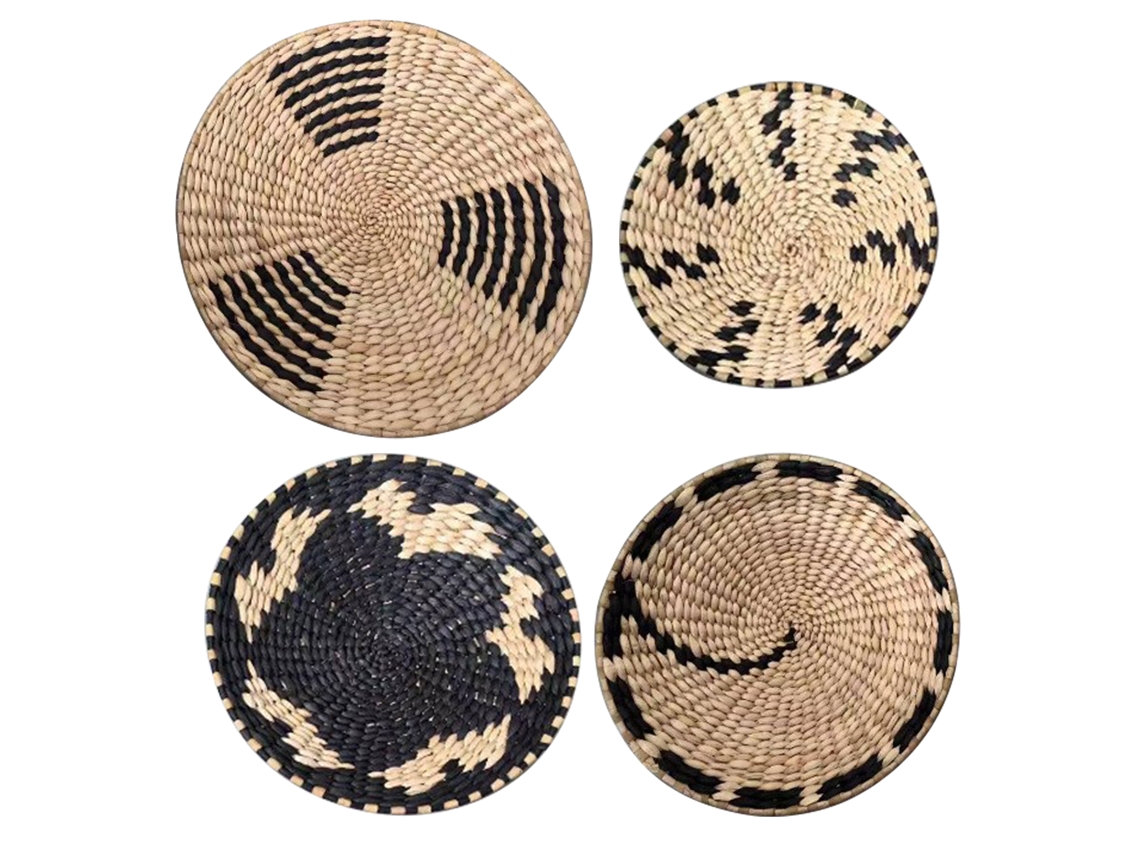 Laxiscreed Conjunto De Decoração De Parede Redonda Em Palha Estilo Nórdico, 4 Peças Elegantes E Versáteis