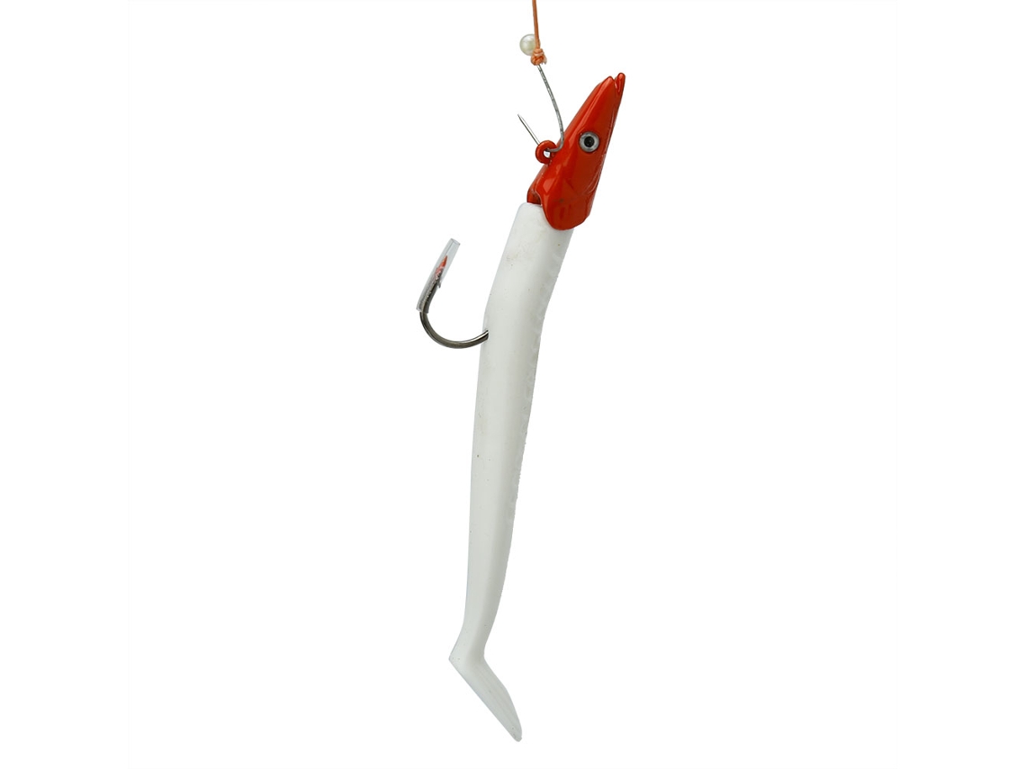 Sinking Lead Head Soft Bait (3d Bionic Eye, Lure For Fish Attraction) Red Head White Body Color 11cm 22g Fishing Soft Worm Lure