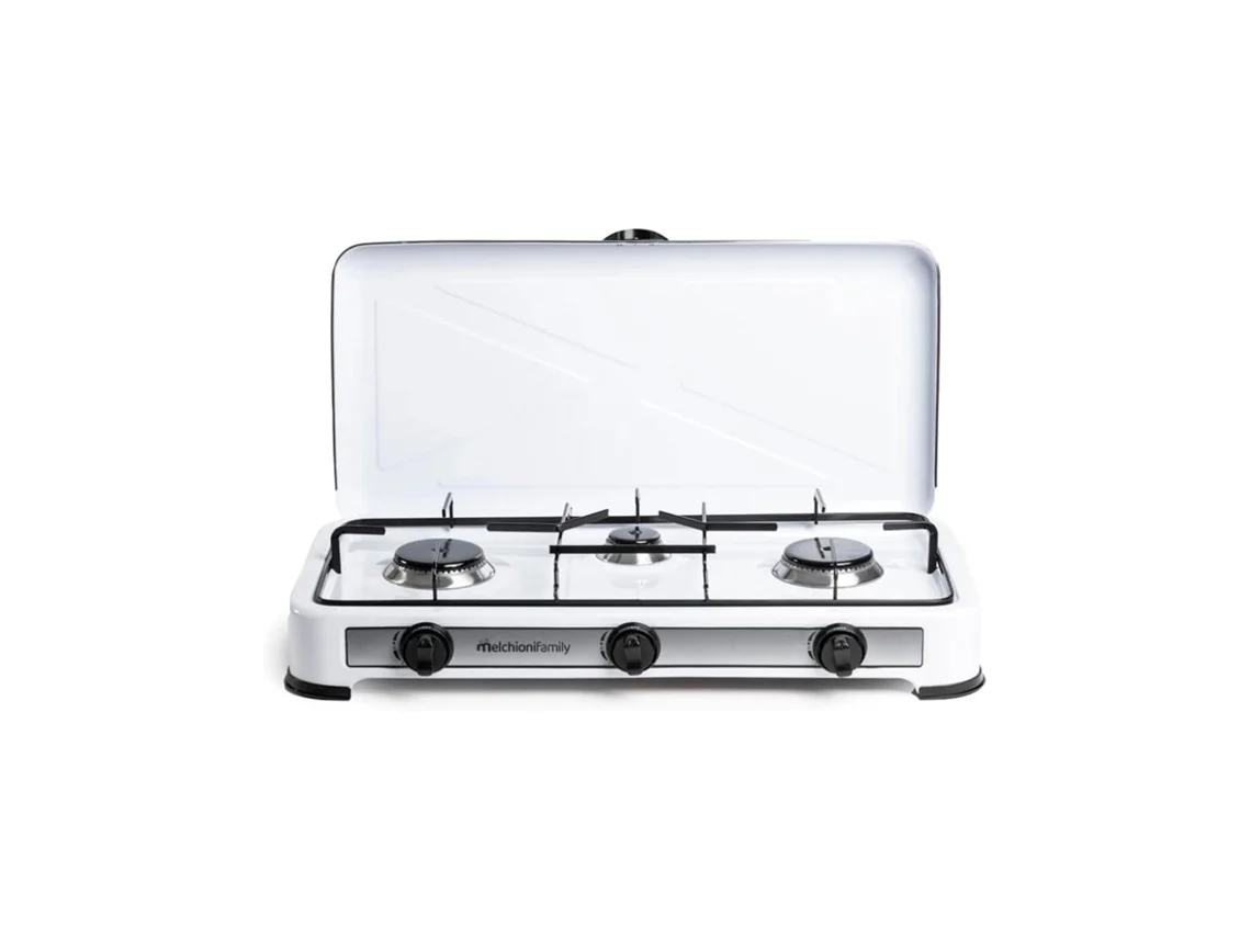 Fogão A Gás MELCHIONI Minerva New 3, 3 Queimadores Removíveis, Regulação Da Chama, Portátil, Uso Exclusivo No Exterior, Branco