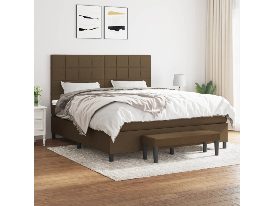 Vidaxl Cama Com Molas/colchão 180x200 Cm Tecido Castanho-escuro