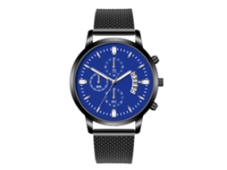 Reloj Casual Masculino De Moda Con Esfera Redonda Colorida Cuarzo Pulsera Negra Azul