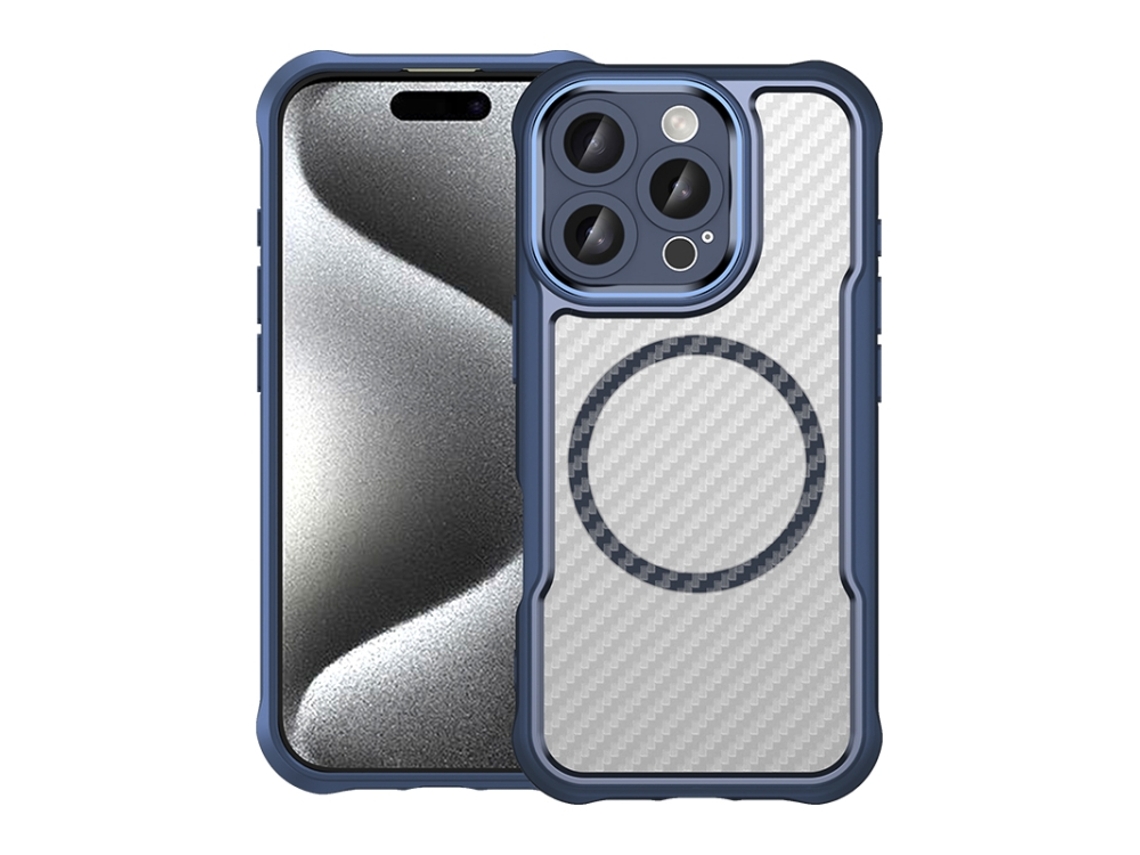 Capa Transparente Para Iphone 16 Pro - Textura De Fibra De Carbono - Magsafe