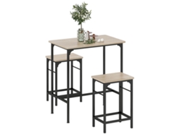 Mesa de Bar com 2 Bancos,conjunto Mesa e Cadeiras com Pés Antiderrapantes,madeira Natural BTFORUS