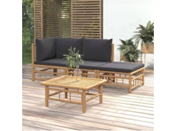 Vidaxl 4pcs Conj. Lounge De Jardim Bambu C/ Almofadões Cinzento-escuro