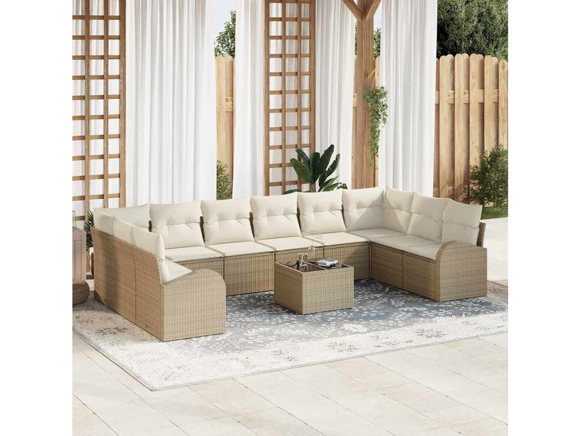 Vidaxl Conjunto De Sofá De Jardim 11 Pcs Bege E Creme Vime Pe