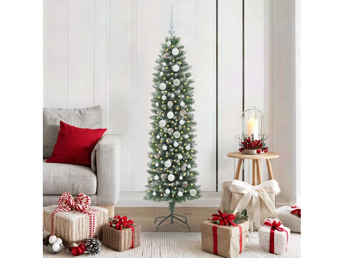 Vidaxl Árvore Slim De Natal Artificial Verde E Branco 150 Cm