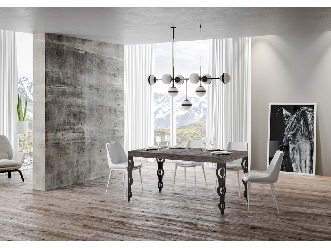 Mesa de Jantar Extensível 90X180/284 Cm Karamay Premium Nogueira Quadro Antracite ITAMOBY