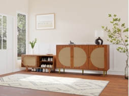 Sapateira Branca Moderna 146x34x109cm Com 2 Portas, Prateleiras Reguláveis E Punhos Dourados, Modelo Sofisticado Para Entrada