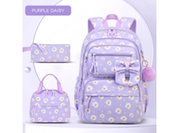 Conjunto De Três Peças Com Mochila De Duas Alças Com Margaridas Roxas