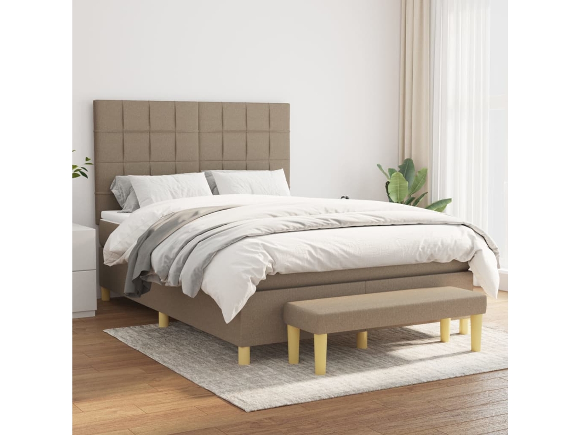 Vidaxl Cama Com Molas/colchão 140x200 Cm Tecido Castanho-acinzentado
