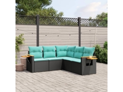 Vidaxl 5 Pcs Conjunto De Sofás P/ Jardim C/ Almofadões Vime Pe Preto