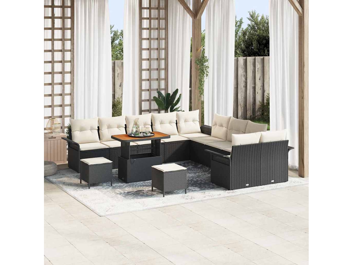 Vidaxl Conjunto De Sofá De Jardim 13 Unid. Preto Vime Pe