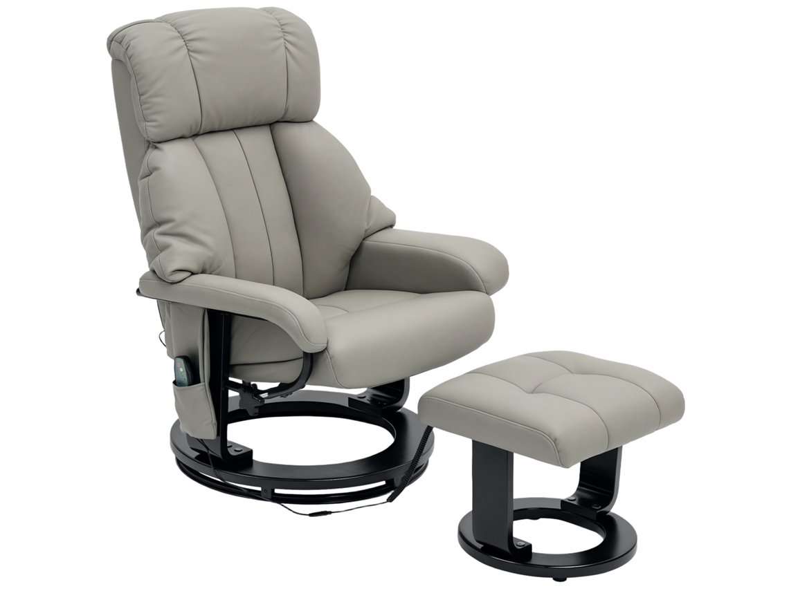 Poltrona Tv Massagem com Bolso Lateral e Couro Sintético Cinzento