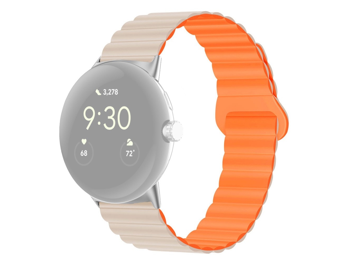 Bracelete Silicone Bicolor 20Mm Ajustável Fecho Magnético para Google Pixel Watch Luz Estelar/Laranja