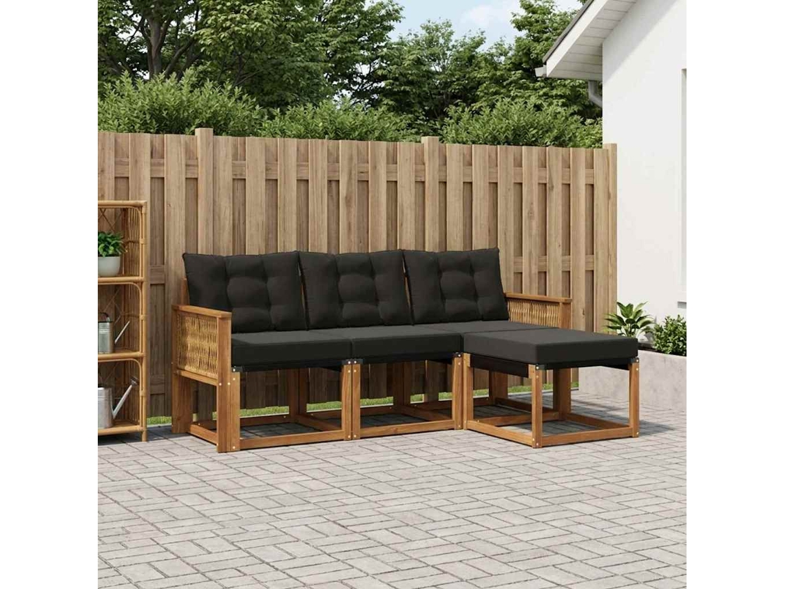 Vidaxl Conjunto De Sofás Para Exterior 4 Unid. Natural E Preto