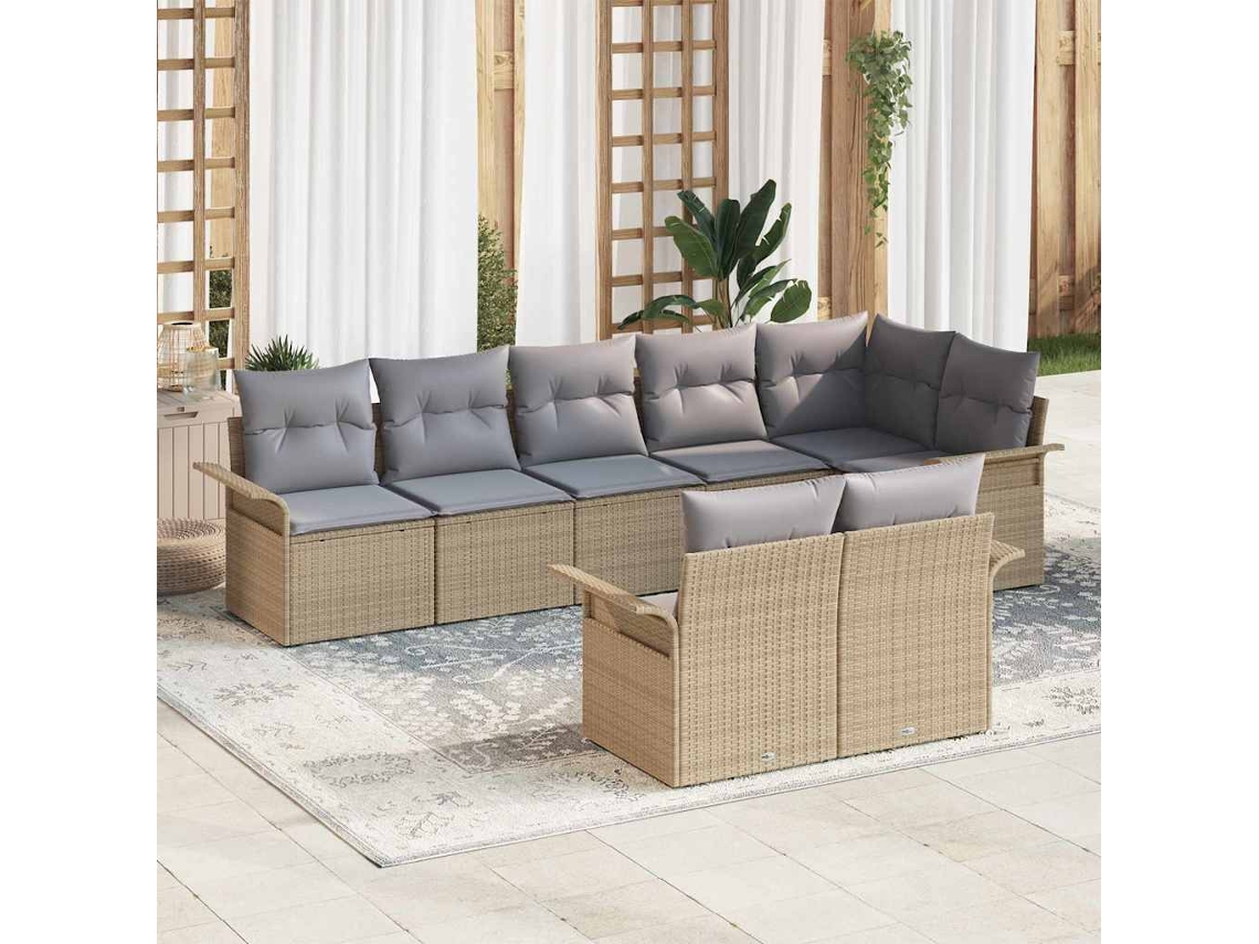Vidaxl Conjunto De Sofá De Jardim 8 Unid. Bege Vime Pe