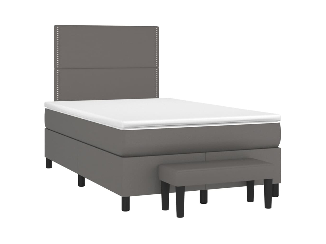Vidaxl Cama Boxspring Com Colchão 120x190 Cm Couro Artificial Cinzento