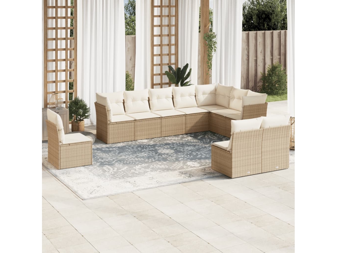 Vidaxl 10 Pcs Conjunto De Sofás P/ Jardim Com Almofadões Vime Pe Bege
