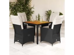 5 Pcs Conjunto De Jantar P/ Jardim C/ Almofadões Vime Pe Preto Dkd Home Decor