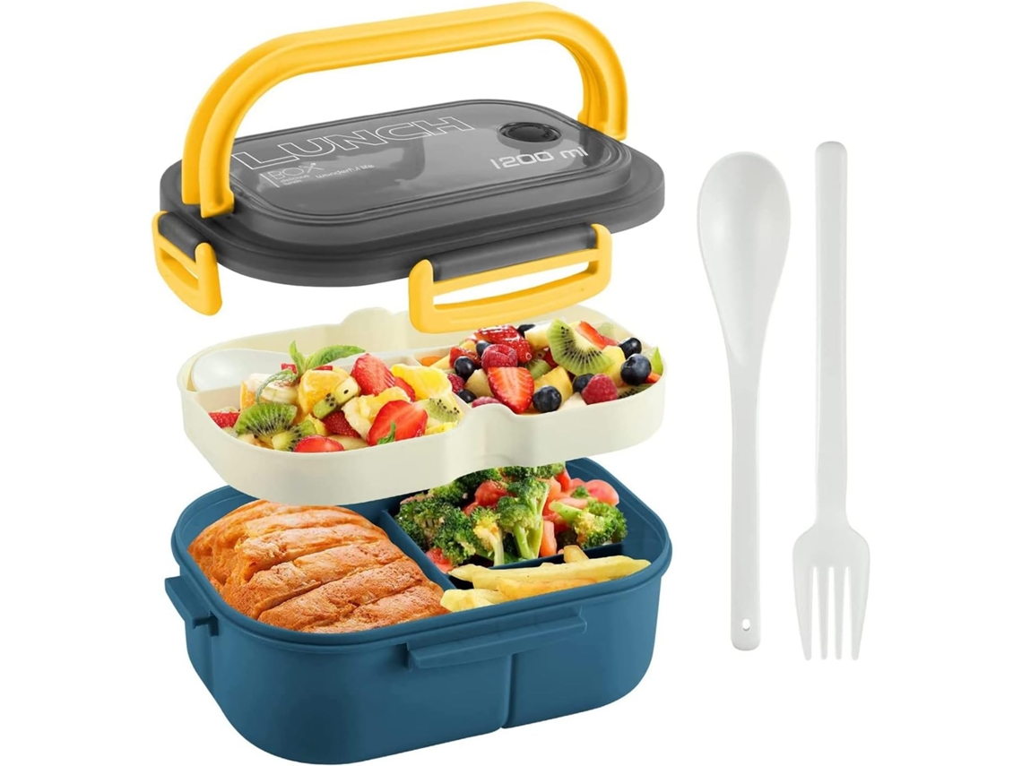Marmita Bento Lancheira Para Adultos, 1200ml, Dupla Camada, Com Colher E Garfo, Recipientes De Alta Capacidade Para