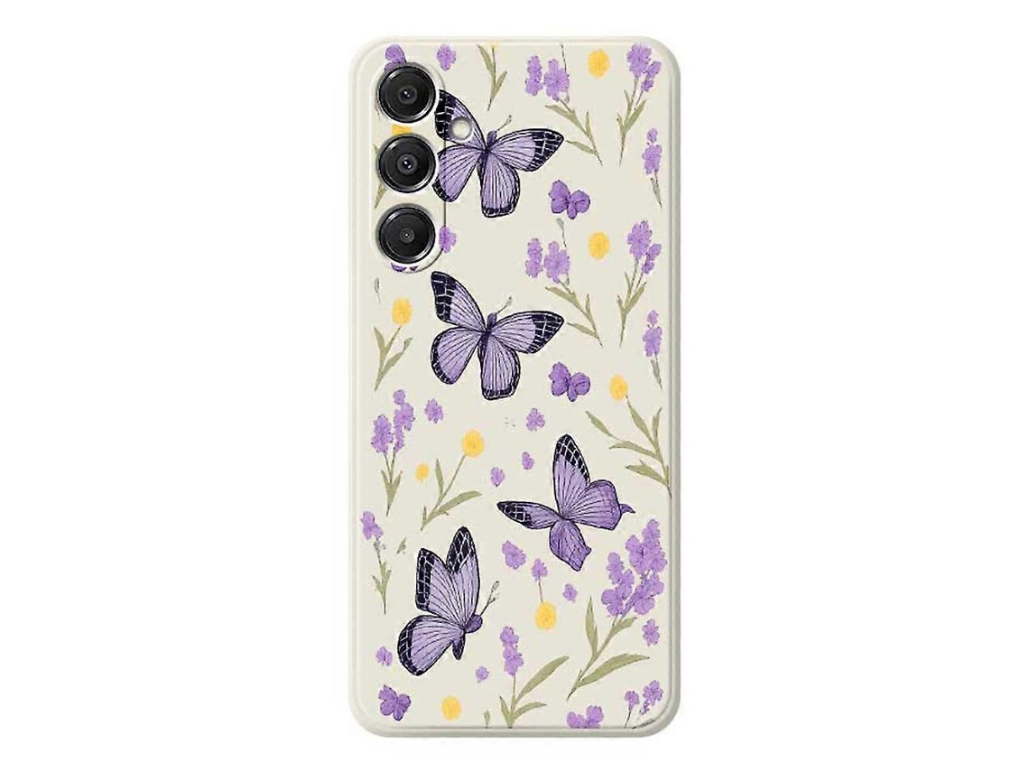 Capa Traseira De Tpu Com Borda Reta E Estampa De Borboletas Roxas Para Samsung Galaxy A16 5g 4g, Bege