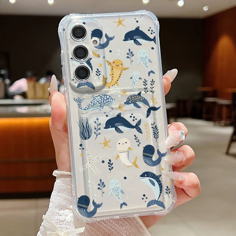 Capa Transparente Para Celular Galaxy S25 Fe Com Estampa De Baleia E Golfinho.