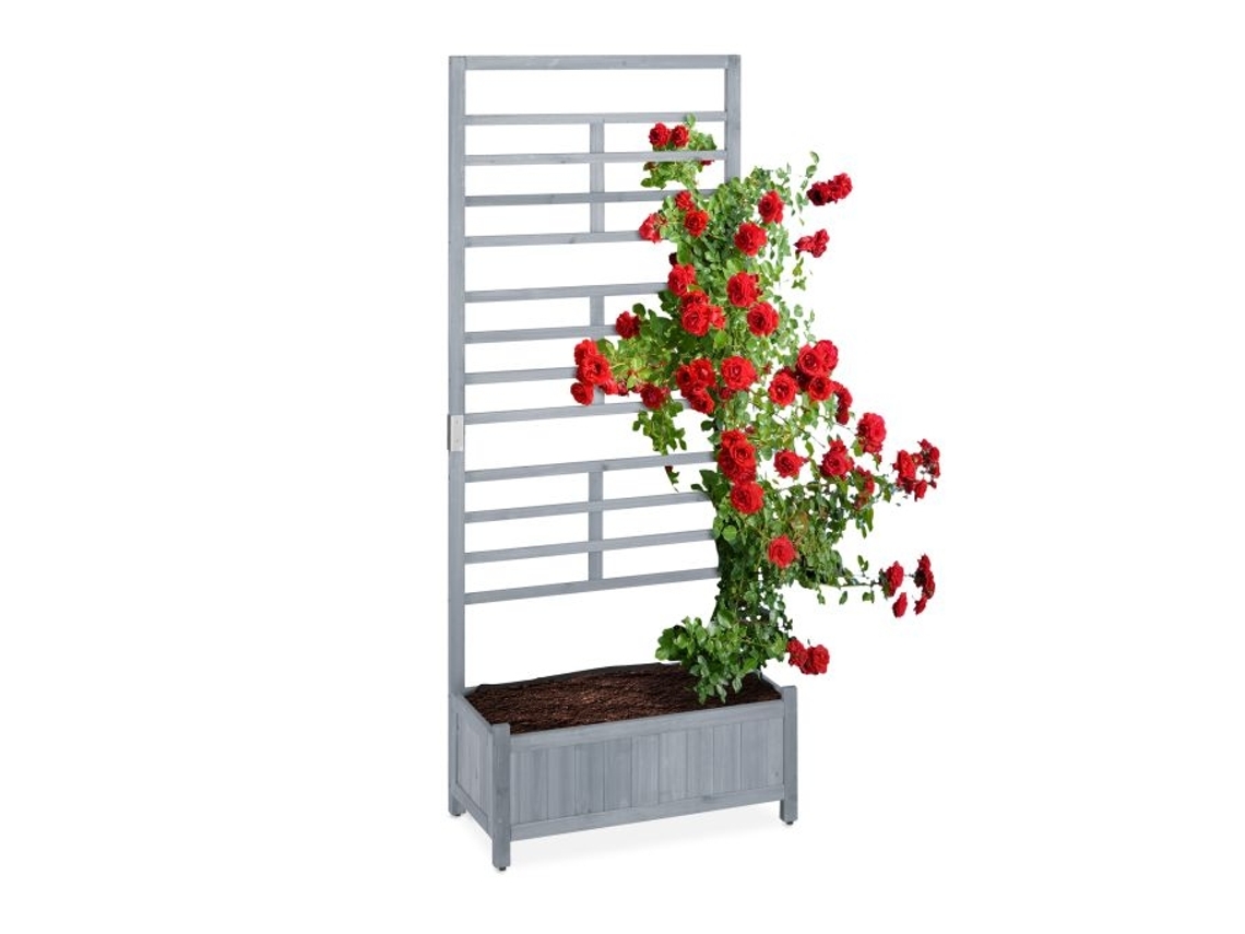 Caixa Para Plantador Com Parede De Treliça Na Cor Cinza B2x