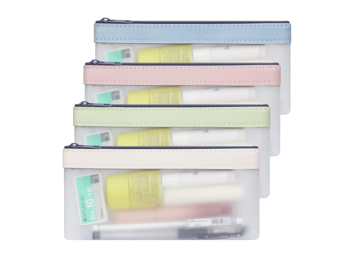 Estojo para Lápis com Zíper, Multifuncional e Transparente, com 4 Peças, Ideal para Material de Escritório e Cosméticos BRILVIBERA