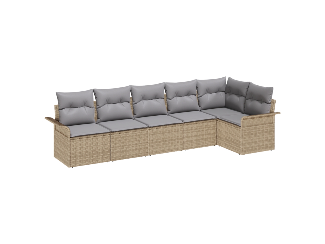 Conjunto 6 Conjunto De Sofá De Jardim Vidaxl Bege Vime Pe (297,5 X 132,5 X 69 Cm)