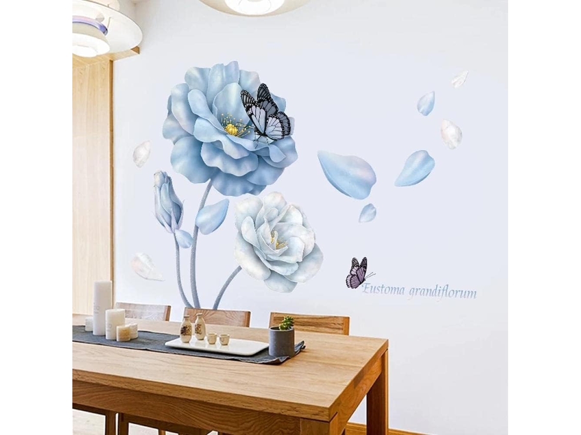126*86 Cm Grande Fleur Bleue Adesivos Muraux Pour Salon Chambre Canapé Fond Papillon Vinyle Adesivo Mural Mural