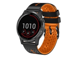 Pulseira De Relógio Lurelia Para Garmin Vivoactive 4 22 Mm Em Silicone Perfurada Bicolor Preto Laranja