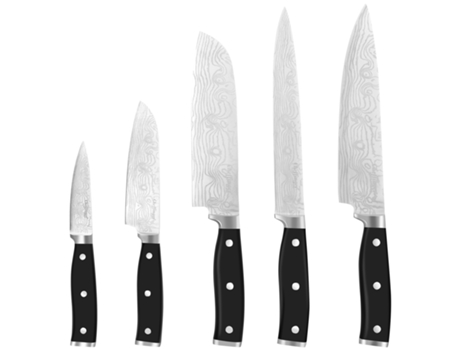 CHEFFINGER Conjunto Premium de Facas 5 Peças com Lâminas de Aço Inoxidável e Estojo de Madeira Preto / Prateado