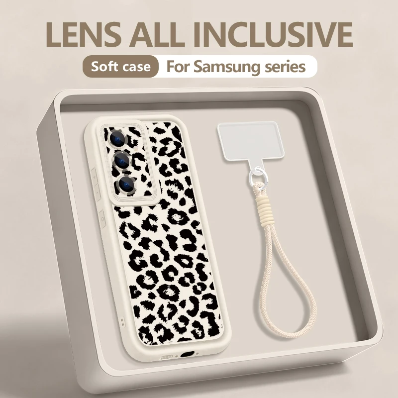 Capa Para Celular Galaxy S22 5g Com Estampa De Leopardo (cor Off-white), Pulseira Macia.