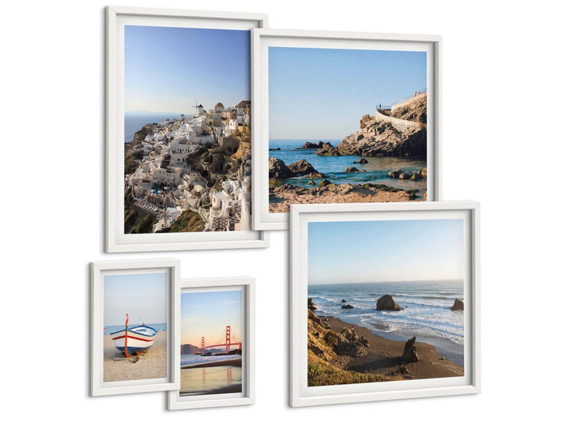 Quadros Decorativos Para Parede Inspiração Abstrata De Montanha Moldura Branca Pinturas De Quarto Espelharte (conjunto De 5 Imagens)