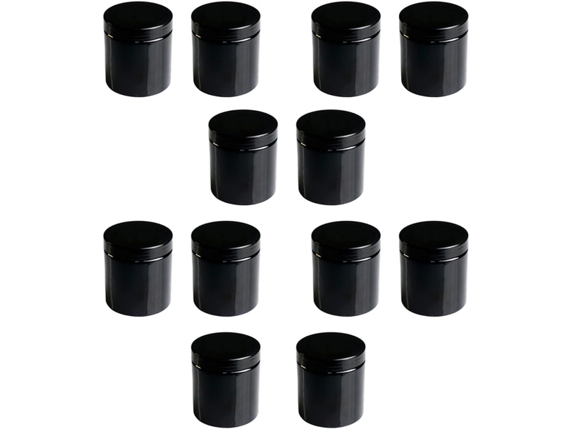 Conjunto De 12 Potes Cosméticos Pet De 500ml, Pretos, Com Abertura Larga E 89 Dentes, Potes Vazios Para