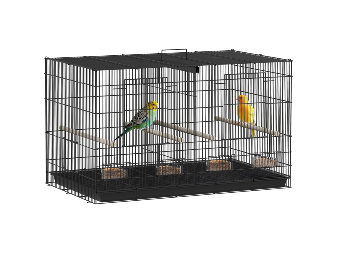 Aviário Birdcage Interior Aço com Divisória 4 Poleiros Bandeja Deslizante 4 Comedouros 76 X 46 X 46 Cm Preto Ge