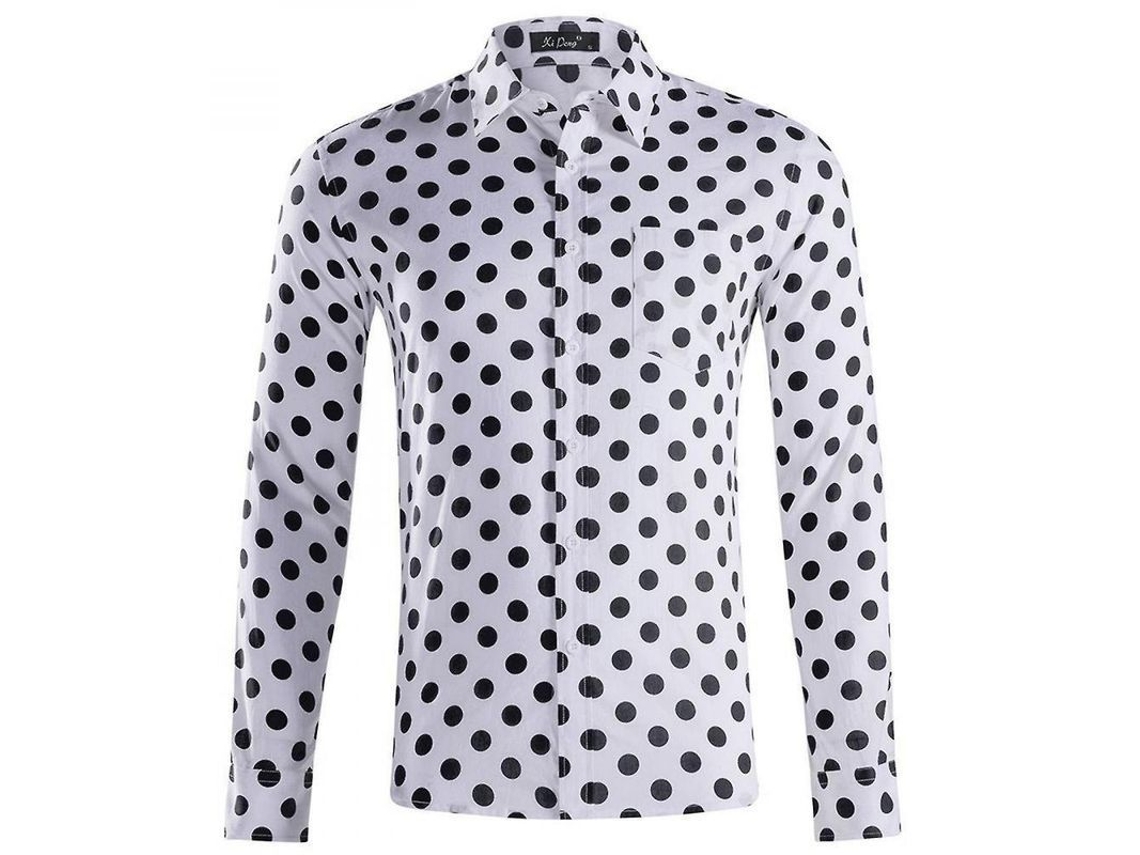 2026-camisa Hombre Manga Larga Con Puntos Botones Formal Casual Algodón L Blanco