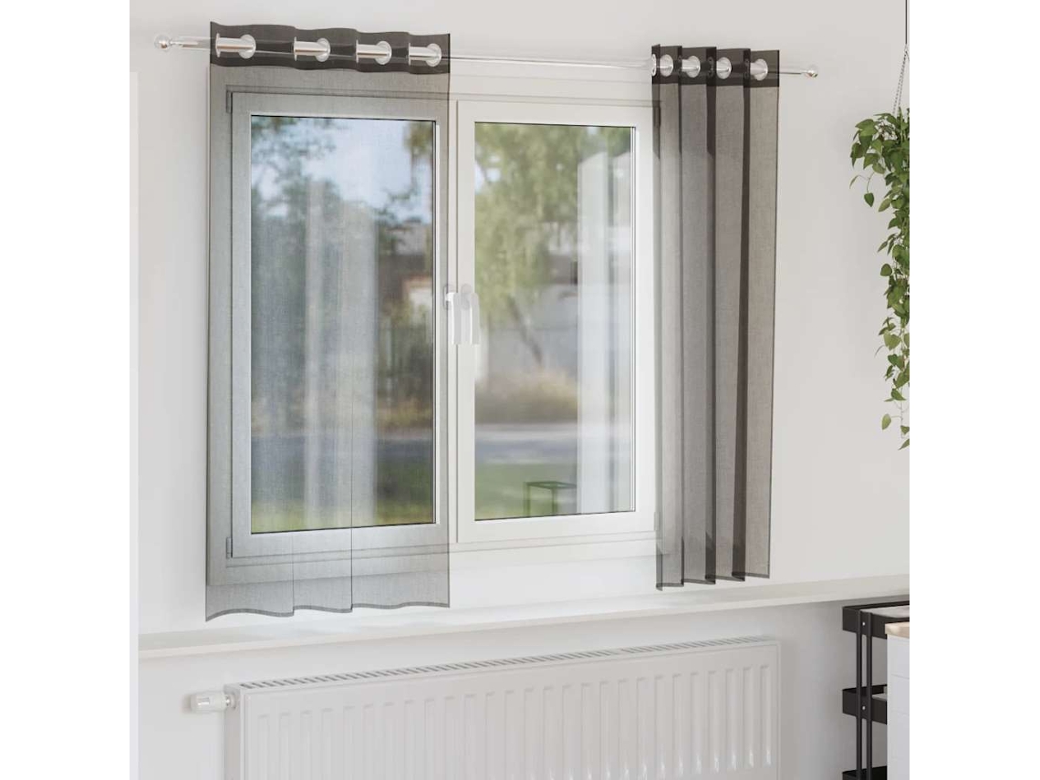 Vidaxl Cortinas De Voile Com Ilhós 2 Pcs Preto 140x175 Cm
