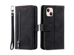 Capa Pega Para Iphone 15 Plus Pele Sintética Com Porta-cartões Preto